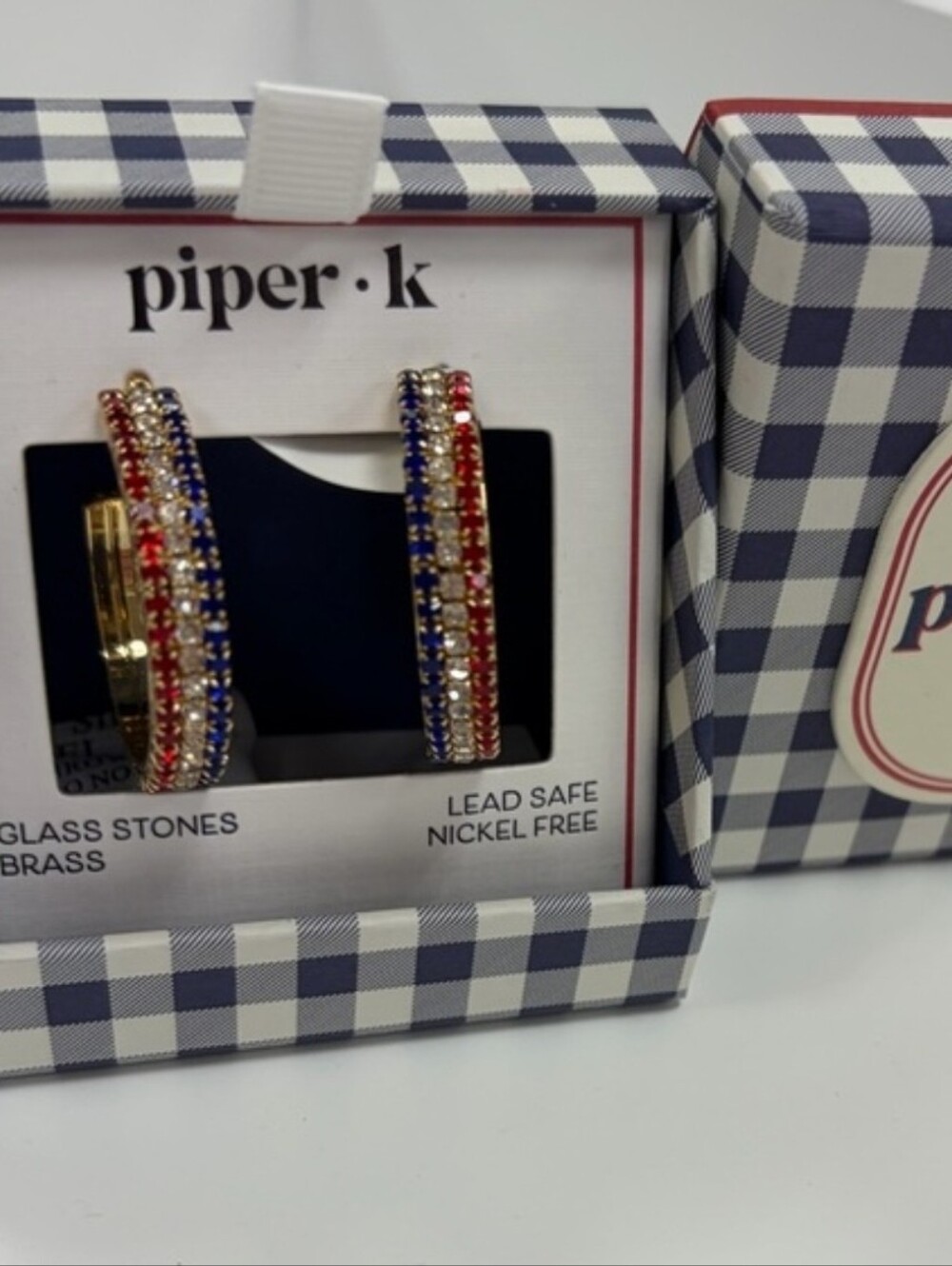 🇺🇸▪️ piper K Americana Patriotic Red White Blue Crystal Hoop Huggie  Earrings - Picture 3 of 3